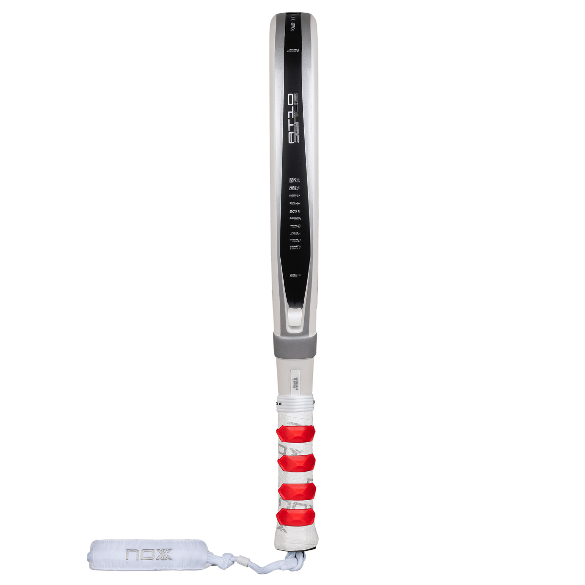 Padel racket Nox AT10 Genius Attack 12K Alum Xtreme with silver-black frame and white grip on Tampa Home & Garden Store