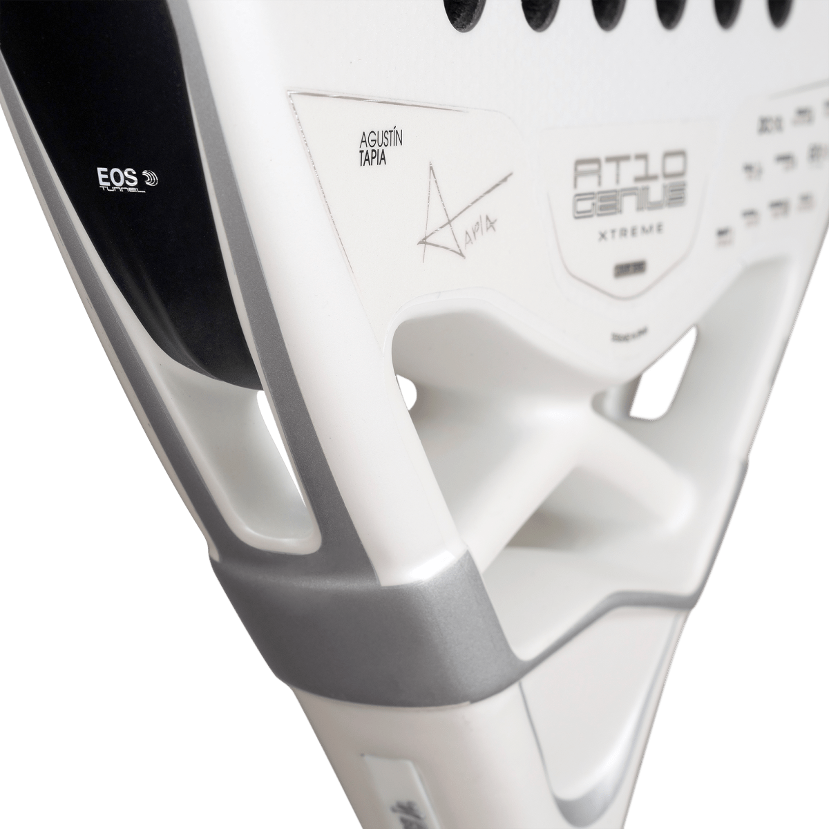 NOX AT10 padel racket white with Agustín Tapia plate and EOS tunnel badge on Tampa Home & Garden Store