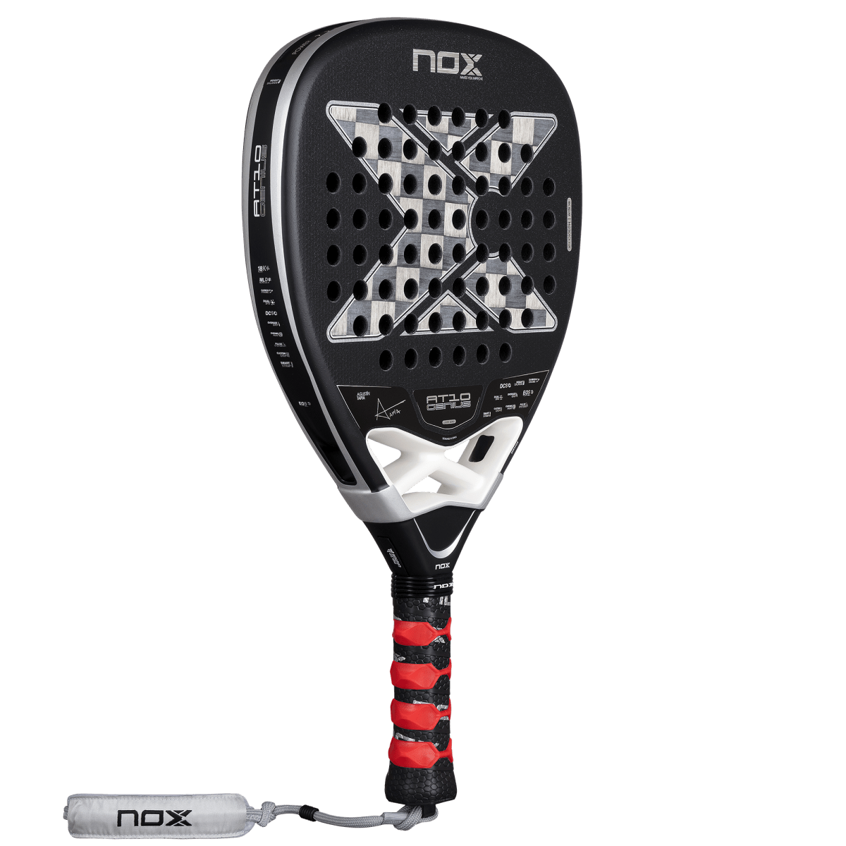 NOX AT10 Genius Attack 18K Alum padel racket by Racket Central black with red wrap grip on Tampa Home & Garden Store