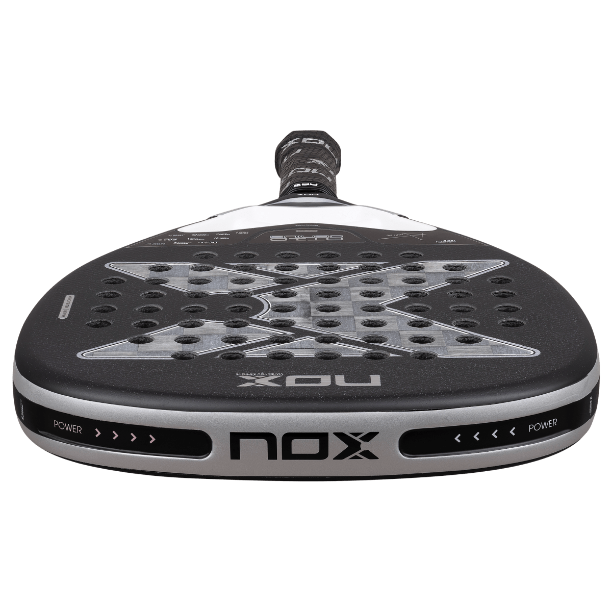 NOX AT10 Genius Attack 18K Alum padel racket, black with silver trim on Tampa Home & Garden Store