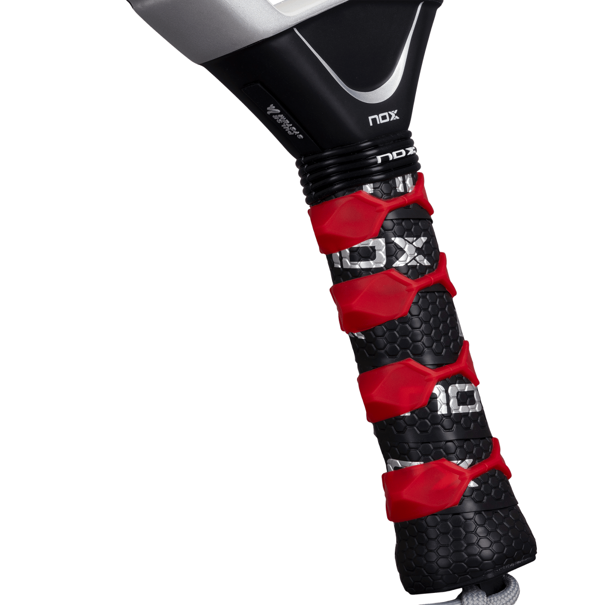 NOX AT10 Genius Attack 18K Alum padel racket grip with black honeycomb and red protective wraps on Tampa Home & Garden Store