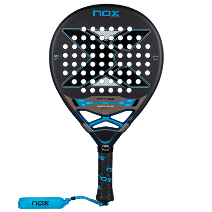 NOX AT10 Pro Cup Soft 2026 Padel Racket black with blue accents and NOX grip on Tampa Home & Garden Store