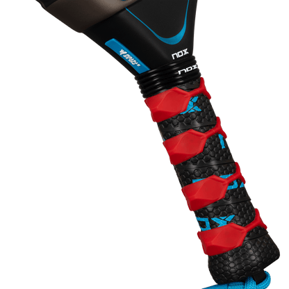 NOX AT10 Pro Cup Soft 2026 Padel Racket grip with black honeycomb padding red overlays blue accents on Tampa Home & Garden Store