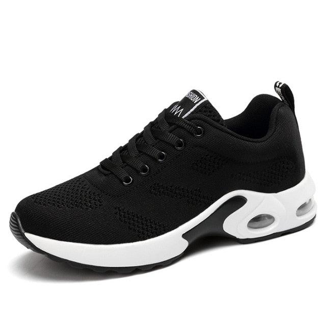 Stevvex black breathable mesh platform sneakers with white air-cushioned sole on Tampa Home & Garden Store