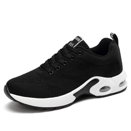 Stevvex black breathable mesh platform sneakers with white air-cushioned sole on Tampa Home & Garden Store