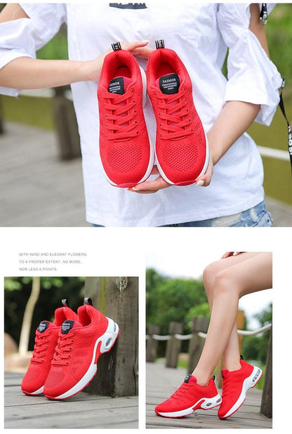 Stevvex red athletic sport platform sneakers, breathable mesh upper, white cushioned sole on Tampa Home & Garden Store