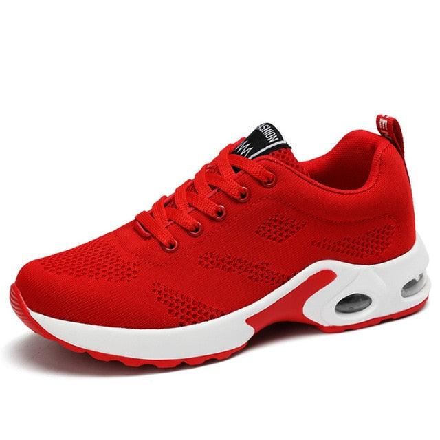 Stevvex red athletic sport platform sneakers with breathable mesh upper and air cushion sole on Tampa Home & Garden Store