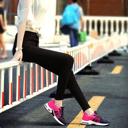 Women's athletic platform sneakers pink and black with cushioned air sole on Tampa Home & Garden Store