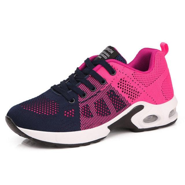 Athletic sport platform sneakers by Stevvex, navy-pink knit upper with air cushion sole on Tampa Home & Garden Store