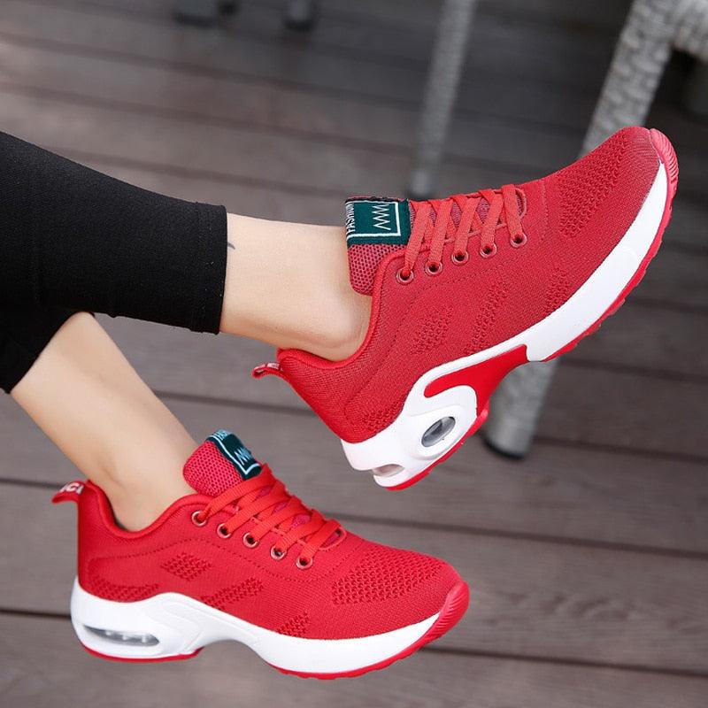 Sneakers Stevvex red pair with mesh upper and air cushion sole on Tampa Home & Garden Store