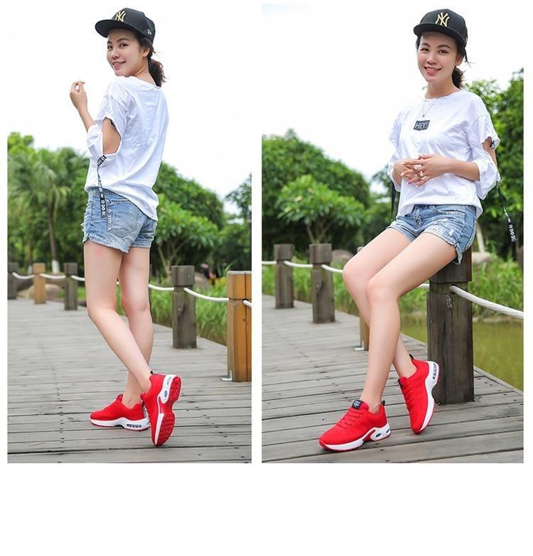 Stevvex red women's platform sneakers with air cushion and lightweight sole on Tampa Home & Garden Store