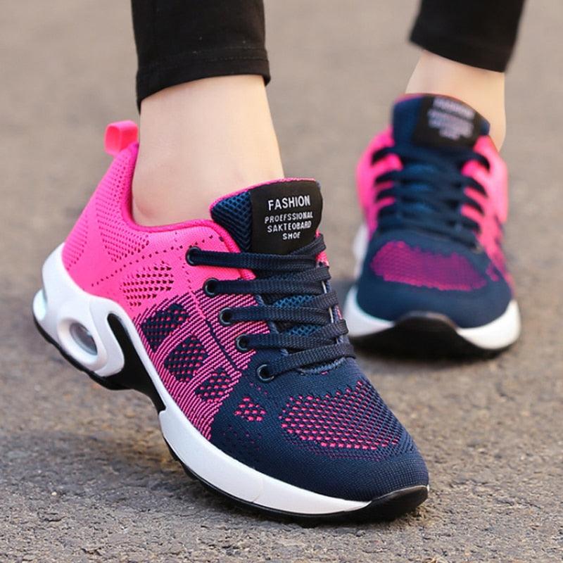 Stevvex women's platform sneakers navy blue pink breathable knit with air cushion sole on Tampa Home & Garden Store