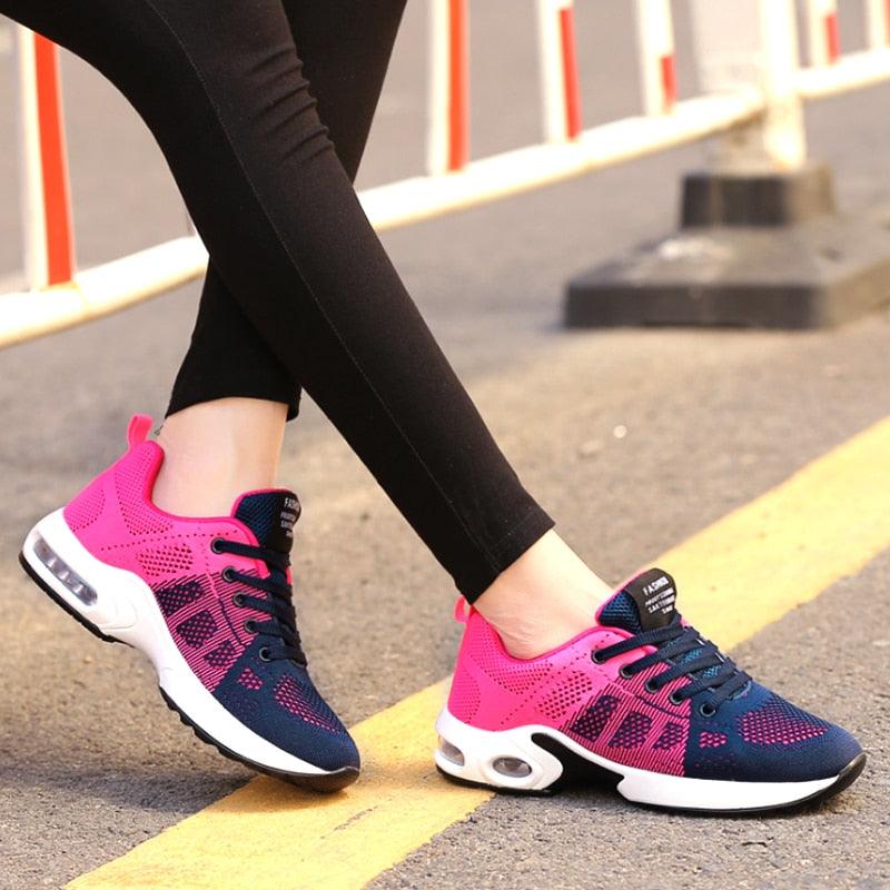 Stevvex women's breathable platform sneakers in navy pink with air cushion midsole pair on Tampa Home & Garden Store