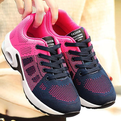 Sneakers Stevvex women's breathable sport platform navy pink knit with black laces air cushion on Tampa Home & Garden Store