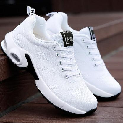White Stevvex platform sneakers pair with breathable knit upper and air cushion sole on Tampa Home & Garden Store