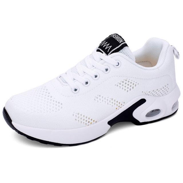 Platform sneakers Stevvex white breathable mesh upper with air cushion sole for women on Tampa Home & Garden Store