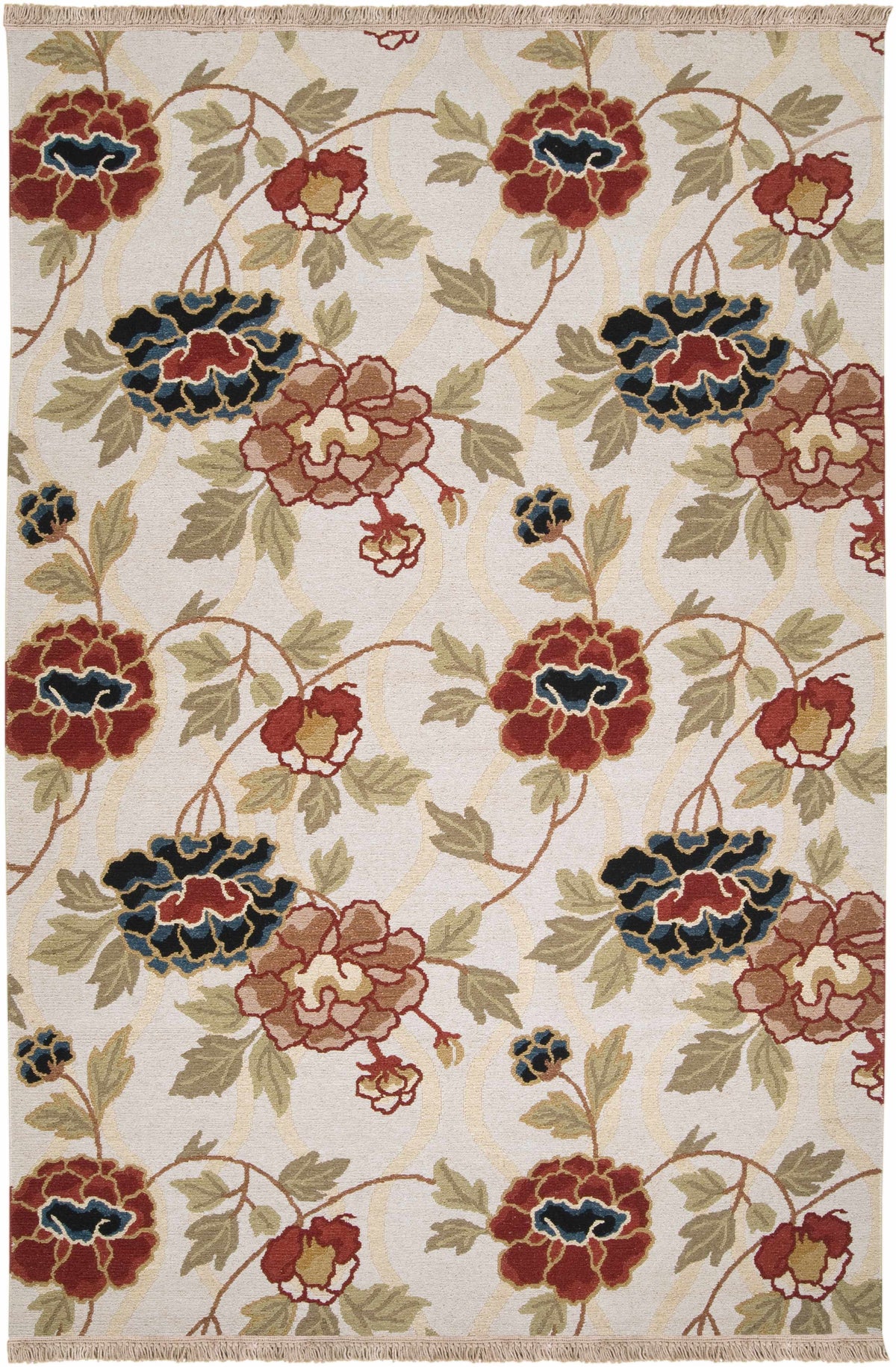 Atkins Area Carpet rug by Boutique Rugs with red floral motifs on cream background on Tampa Home & Garden Store