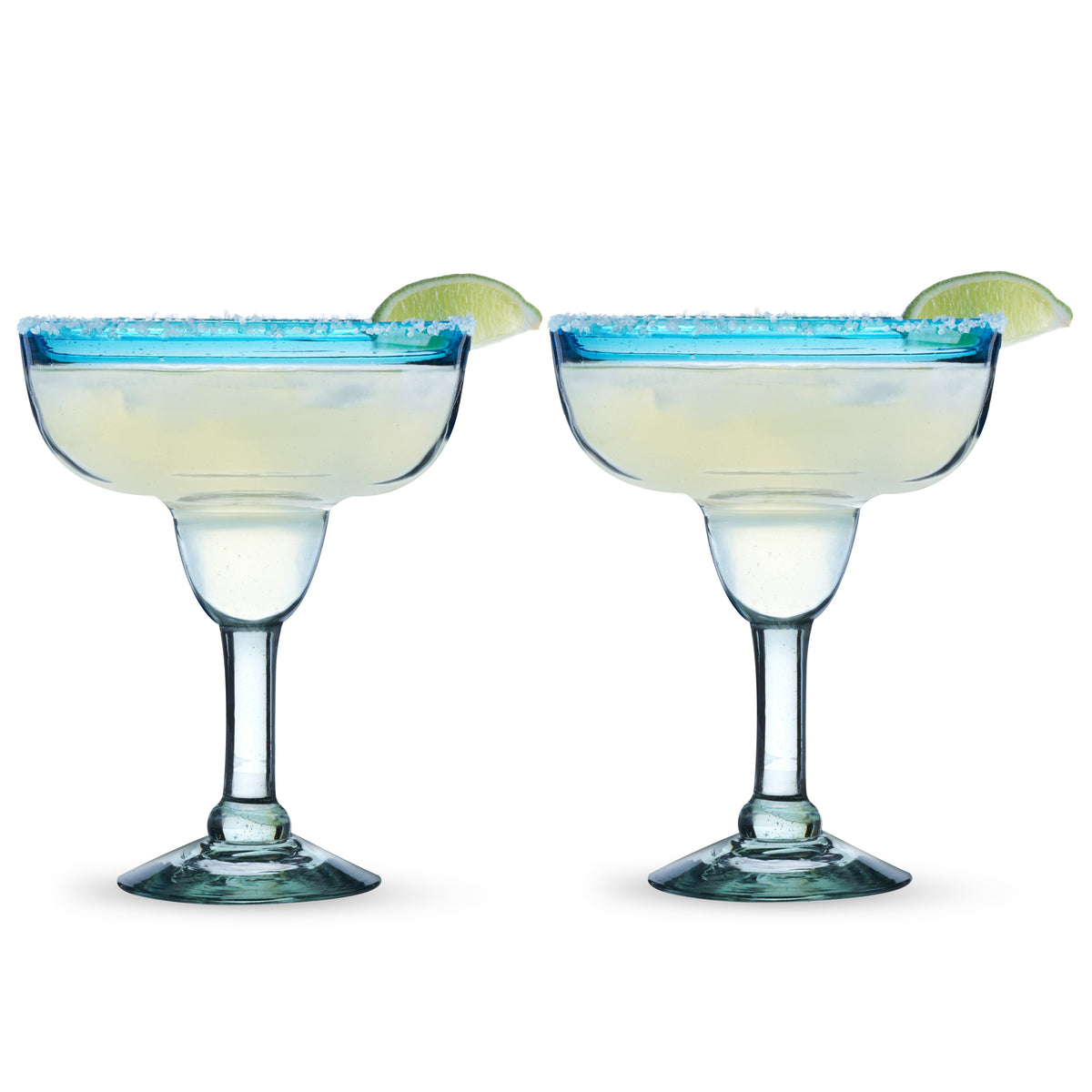 Segunda Vida Primavera Margarita Glasses pair, blue-tinted glass with salted rim Twine Living on Tampa Home & Garden Store