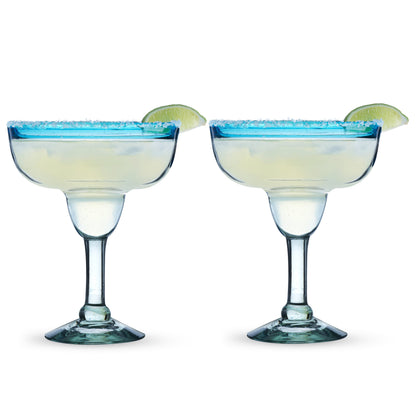 Segunda Vida Primavera Margarita Glasses pair, blue-tinted glass with salted rim Twine Living on Tampa Home & Garden Store