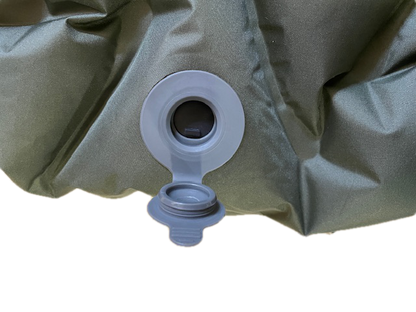 Sleeping Bag Sleeping Pad Pillow Combo Set valve close-up on green fabric on Tampa Home & Garden Store