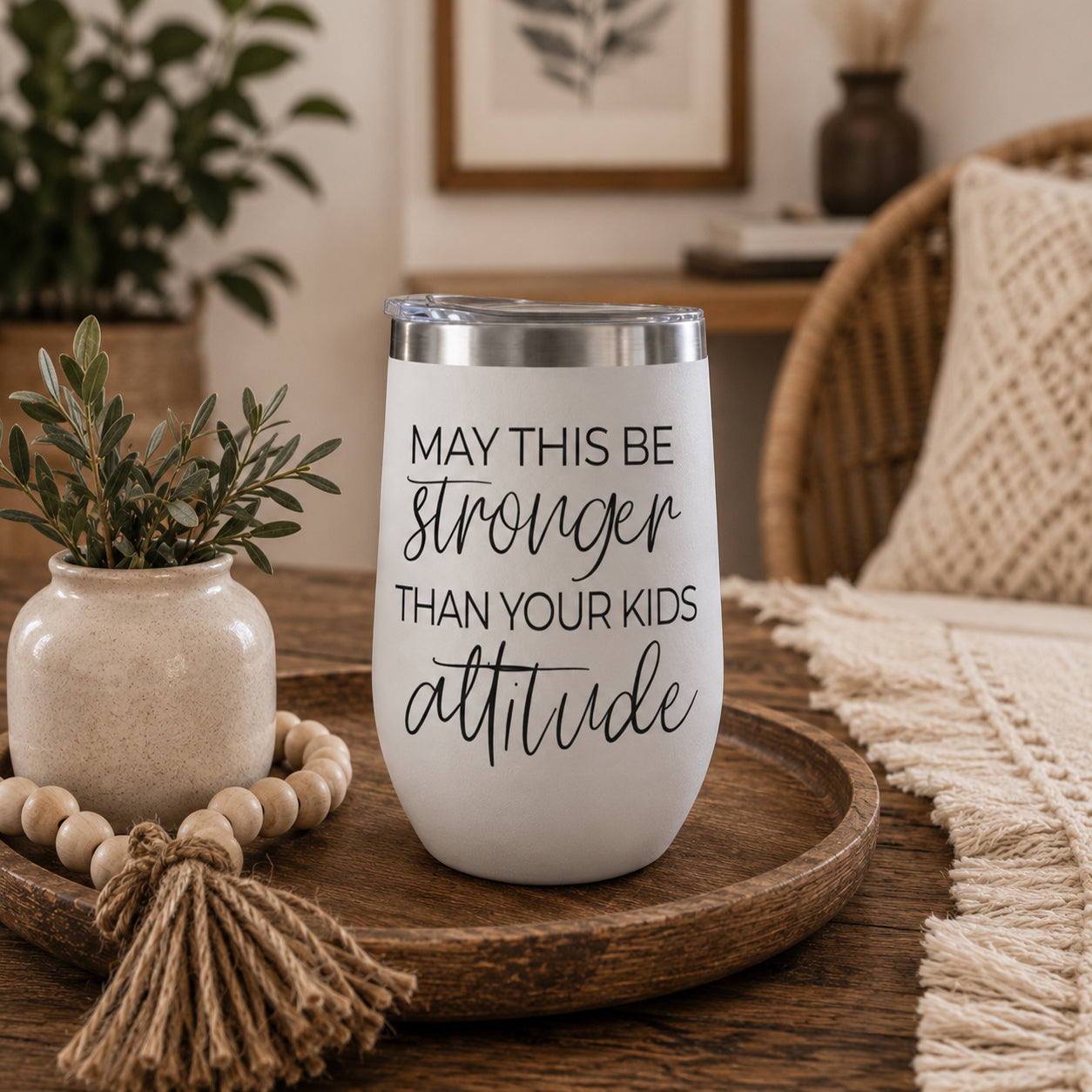Kids Attitude 17oz tumbler by Gia Roma, white stainless steel with black script typography on Tampa Home & Garden Store