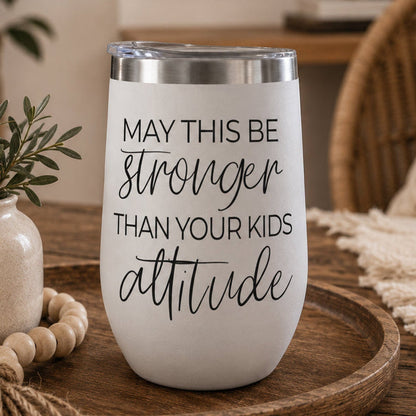 Kids Attitude 17oz tumbler, white stainless steel with clear lid and bold black script Gia Roma on Tampa Home & Garden Store