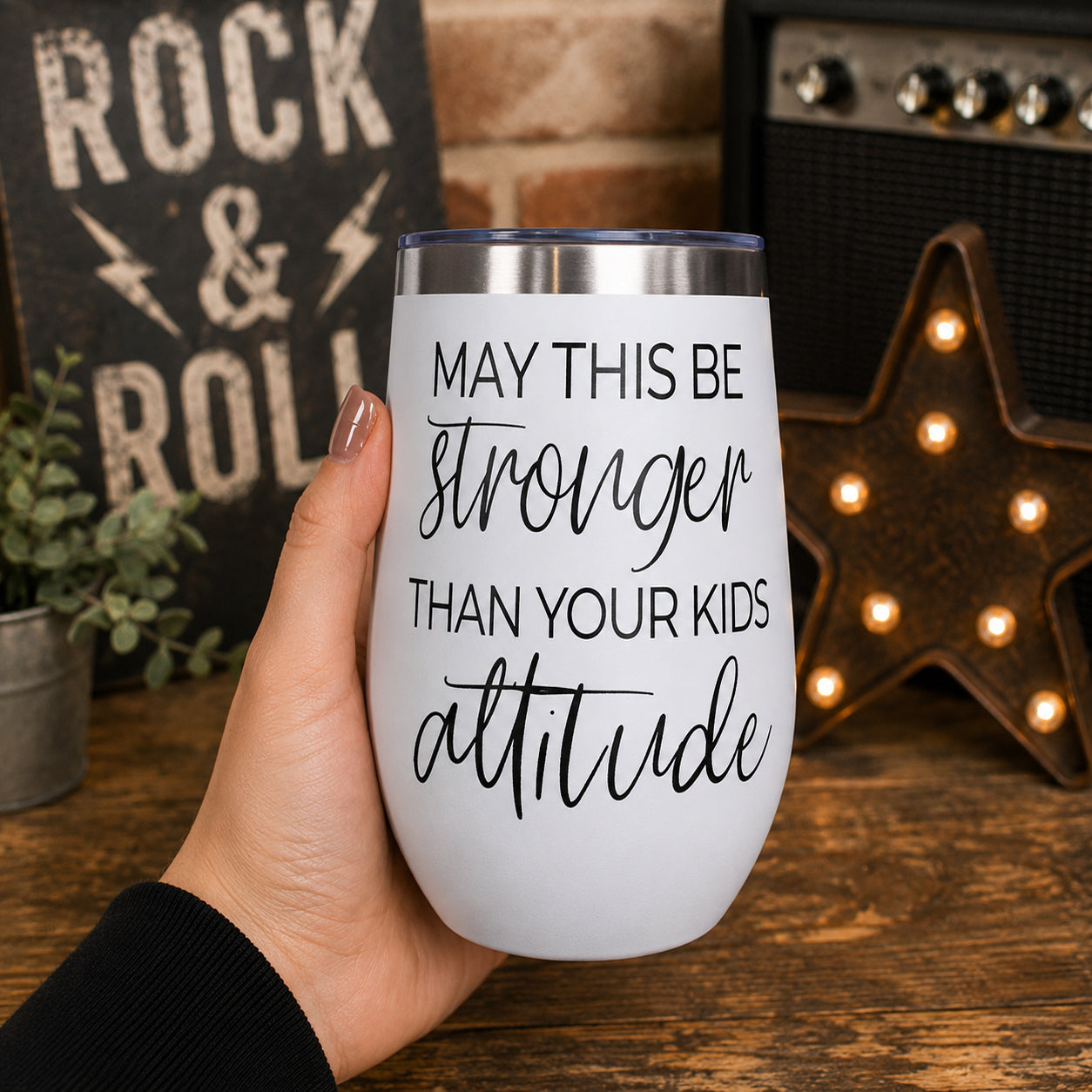 Gia Roma Kids Attitude 17oz tumbler, white with stainless steel rim and bold script message on Tampa Home & Garden Store