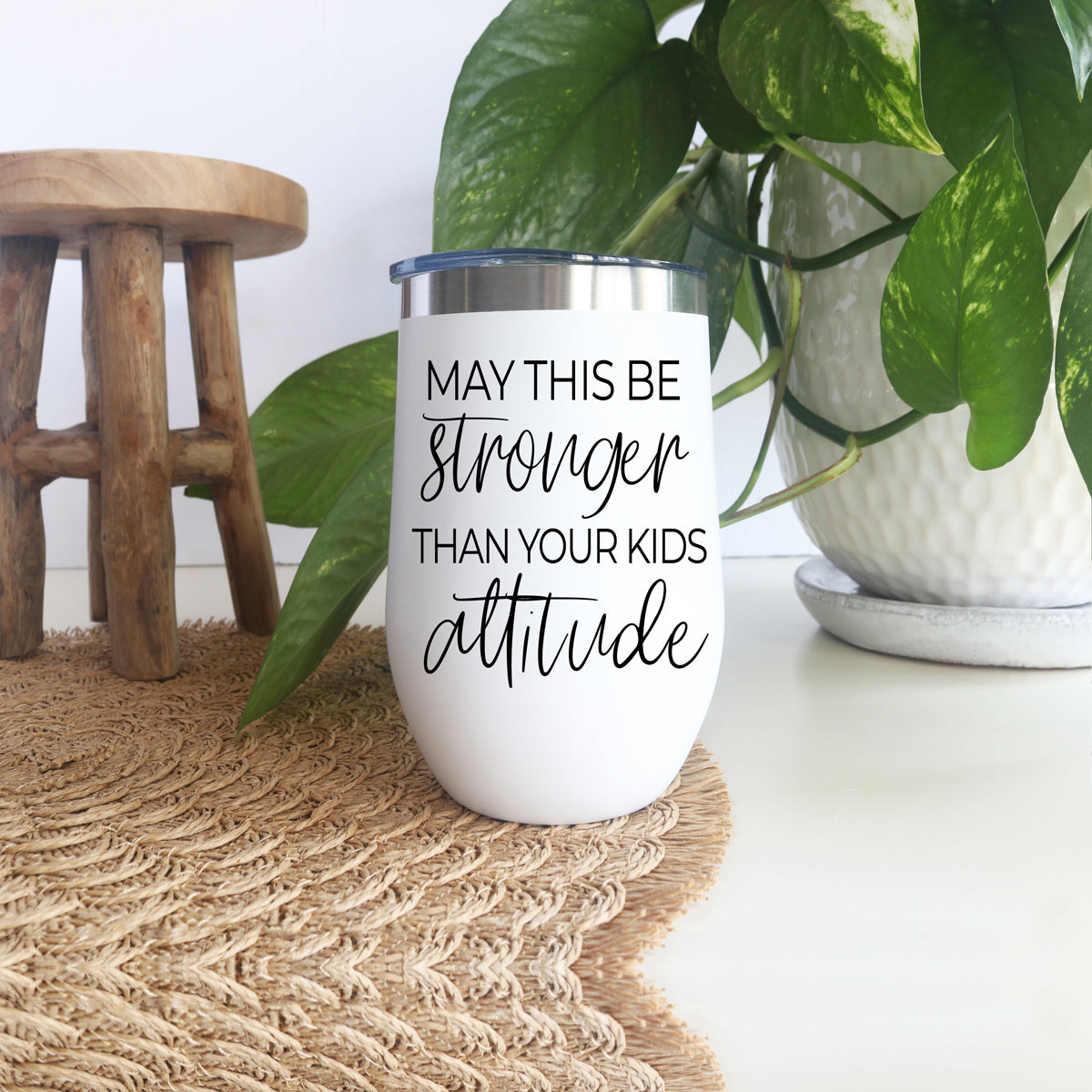 Gia Roma Kids Attitude 17oz tumbler white with black script text and stainless lid on Tampa Home & Garden Store