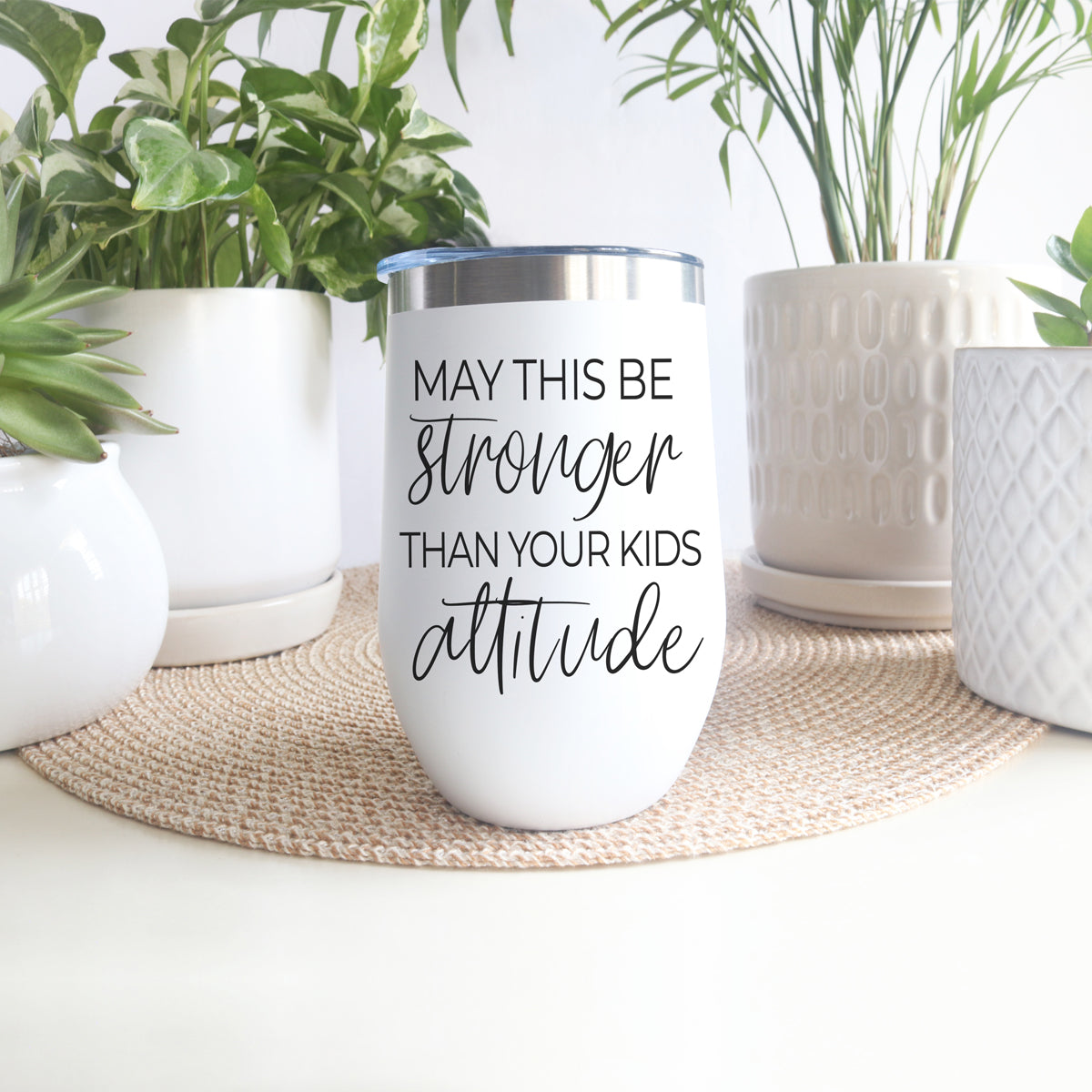 Kids Attitude 17oz tumbler Gia Roma white stainless steel with black script text on Tampa Home & Garden Store