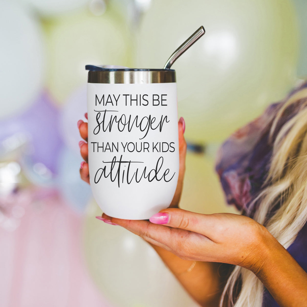 Kids Attitude 17oz tumbler by Gia Roma, white stainless steel with straw and script quote on Tampa Home & Garden Store