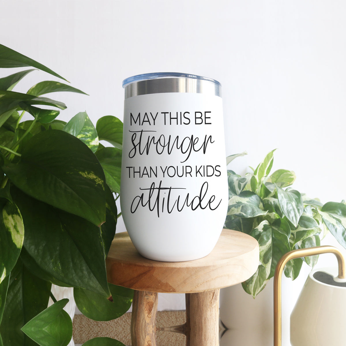 Kids Attitude 17oz tumbler Gia Roma; white stainless tumbler with black script quote on Tampa Home & Garden Store