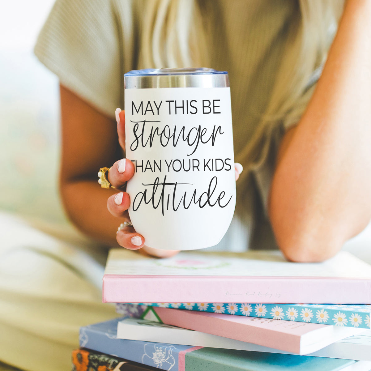 Kids Attitude 17oz tumbler by Gia Roma, white with black handwritten script on Tampa Home & Garden Store