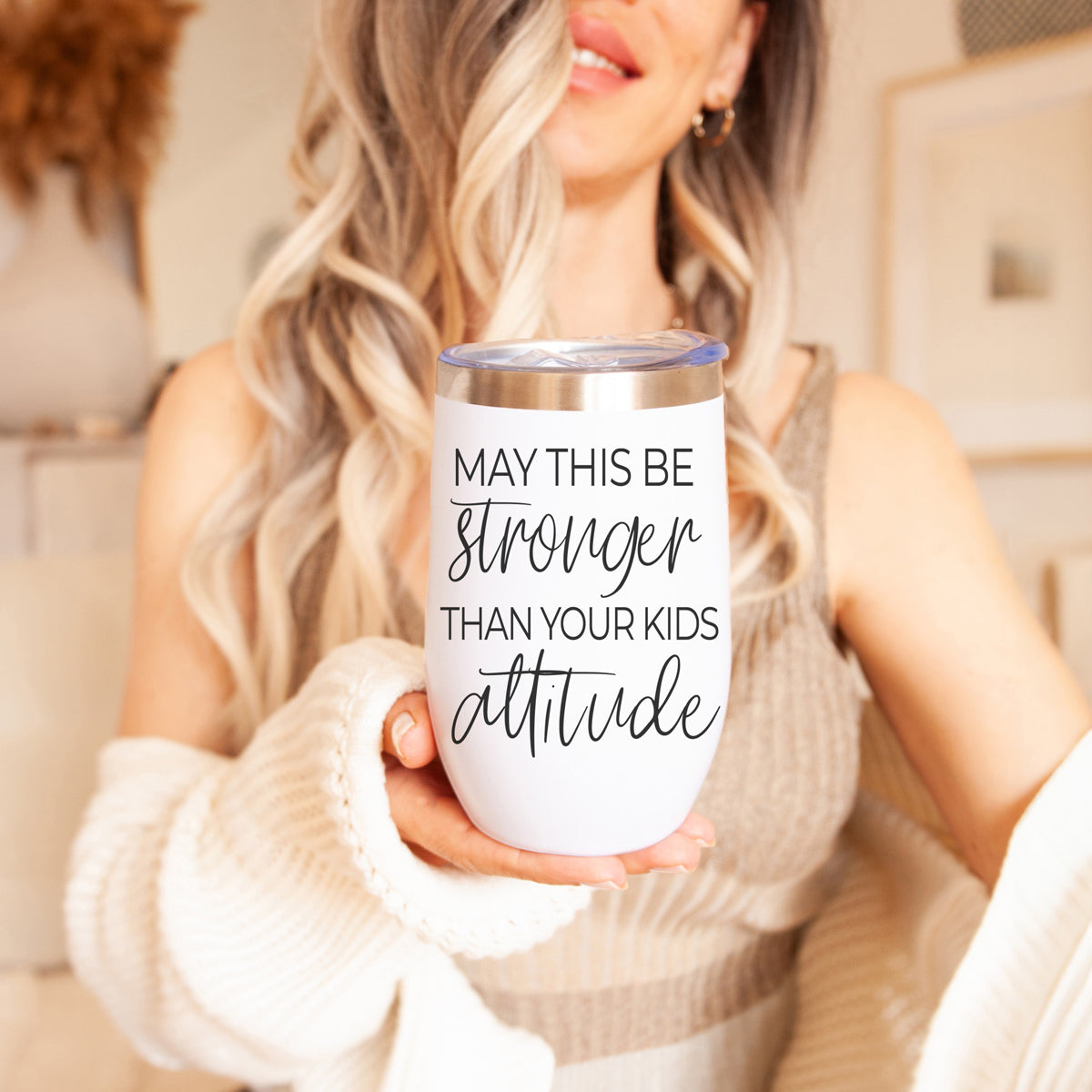 Gia Roma Kids Attitude 17oz tumbler, white with black script quote and stainless steel lid on Tampa Home & Garden Store