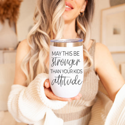Gia Roma Kids Attitude 17oz tumbler, white with black script quote and stainless steel lid on Tampa Home & Garden Store