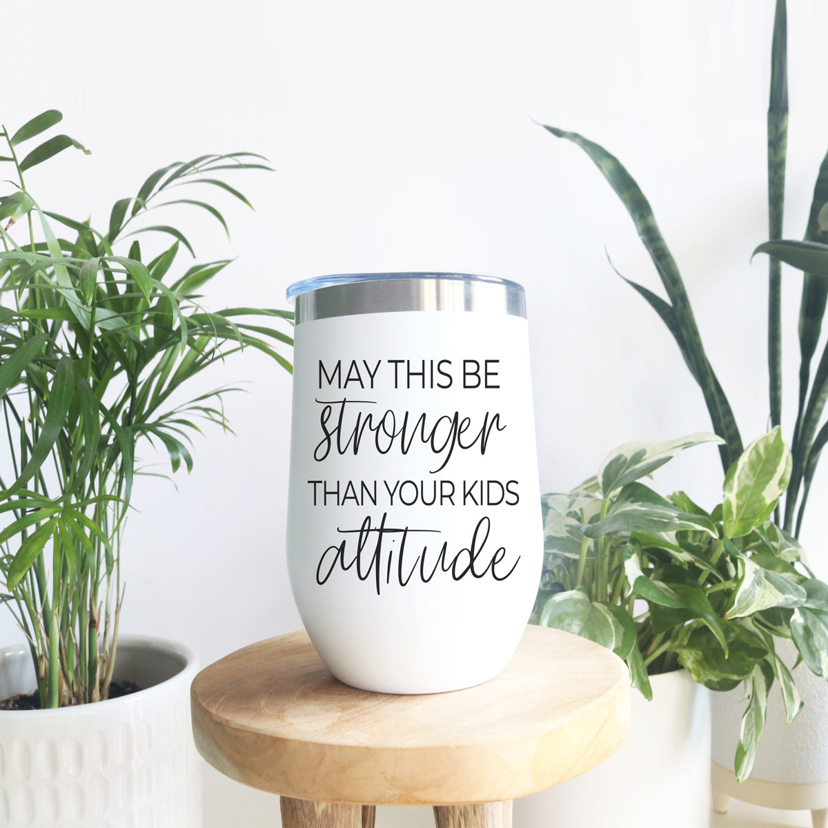Kids Attitude 17oz tumbler white with silver rim black script attitude on Tampa Home & Garden Store