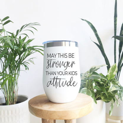 Kids Attitude 17oz tumbler white with silver rim black script attitude on Tampa Home & Garden Store