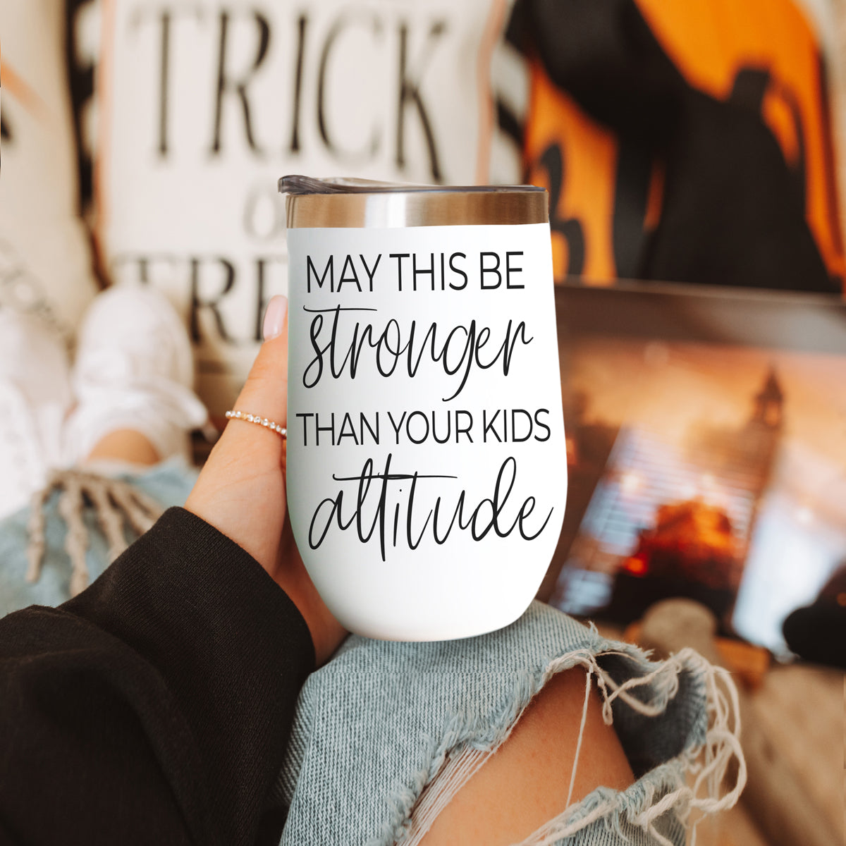 Gia Roma Kids Attitude 17oz tumbler with white gradient body, bold black script, metallic lid on Tampa Home & Garden Store