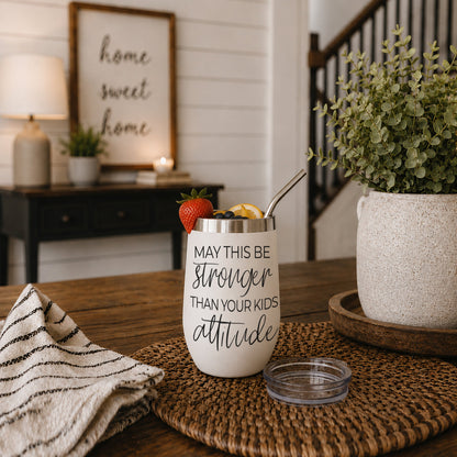 Gia Roma Kids Attitude 17oz tumbler white with black script text stainless steel rim on Tampa Home & Garden Store