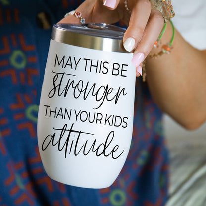 Kids Attitude 17oz tumbler by Gia Roma, white stainless with black script, silver lid on Tampa Home & Garden Store
