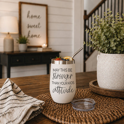 Kids Attitude 17oz tumbler by Gia Roma, white stainless steel with metal straw on Tampa Home & Garden Store