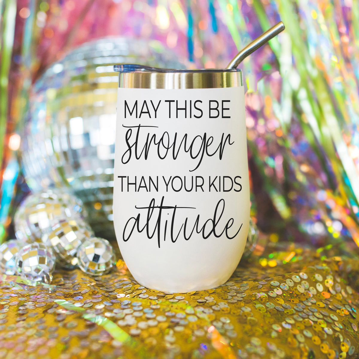 Gia Roma Kids Attitude 17oz tumbler, white body with stainless steel lid and straw on Tampa Home & Garden Store
