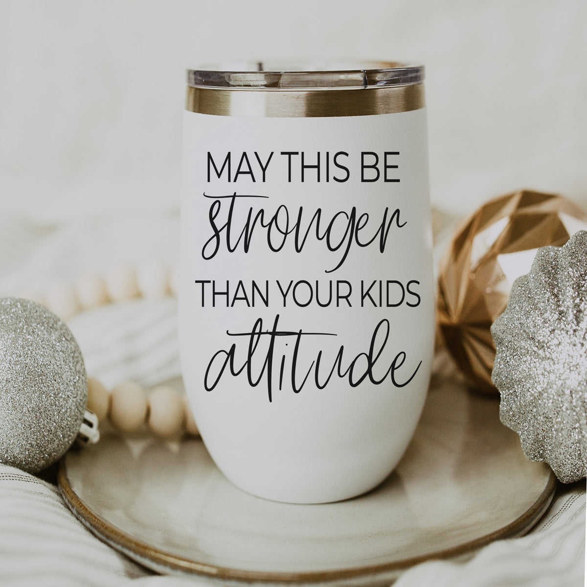 Gia Roma Kids Attitude 17oz tumbler, white body with silver lid, bold typography quote on Tampa Home & Garden Store