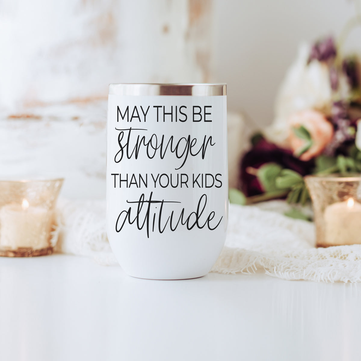 Kids Attitude 17oz tumbler white with black script text and silver lid Gia Roma on Tampa Home & Garden Store