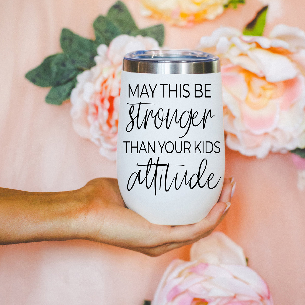 Kids Attitude 17oz tumbler Gia Roma with light gray body and metallic lid on Tampa Home & Garden Store