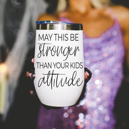Kids Attitude 17oz tumbler by Gia Roma, white stainless steel with black script text on Tampa Home & Garden Store