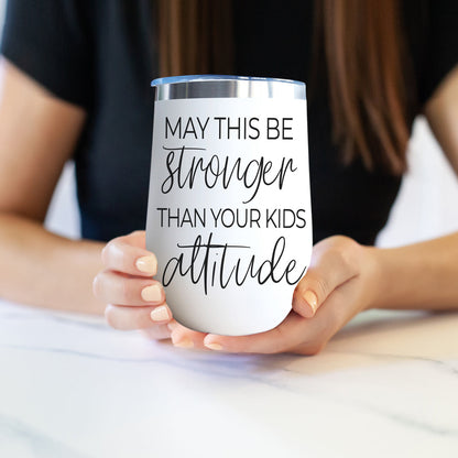 Gia Roma Kids Attitude 17oz tumbler, stainless steel with black script text held by hands on Tampa Home & Garden Store