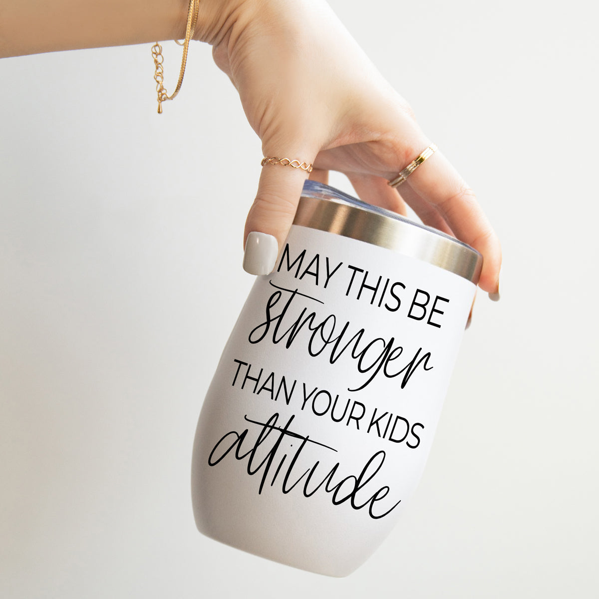 Kids Attitude 17oz tumbler by Gia Roma, white body with metallic lid, bold script quote on Tampa Home & Garden Store