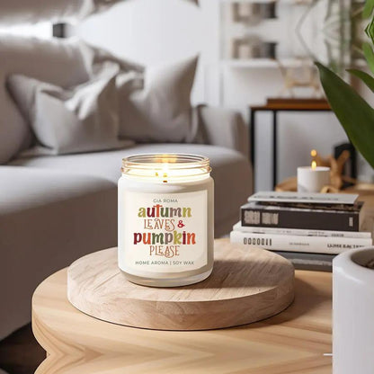 Toasted Pumpkin Spice Candle With Autumn Leaves