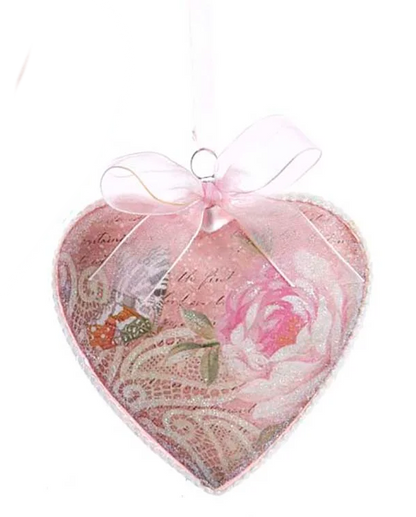 Adornos de corazón de cristal rosa con estilo bohemio chic ruborizado -