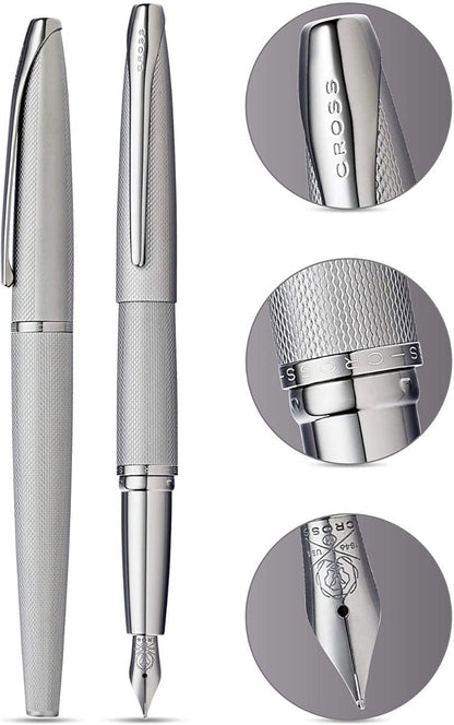 ATX Cross fountain pen in titanium gray stainless steel with medium nib, knurled grip, views on Tampa Home & Garden Store